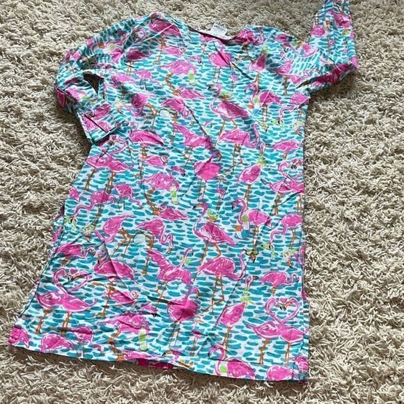 Gretchen Scott Cotton Gauze Tunic Beach Cover Up Pink Flamingos Small S EUC - Picture 10 of 15